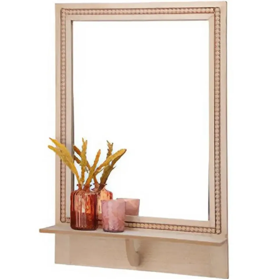 Merkloos Spiegel met plank - vierkant - MDF - kralen rand - 40 x 10 x 60cm Clearance