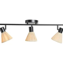 Leen Bakker 3-spot Raffia E14 - beige/zwart metaal - 21x66x11 cm Sale