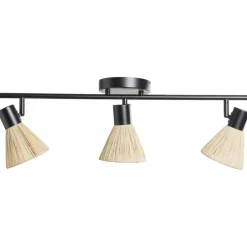 Leen Bakker 3-spot Raffia E14 - beige/zwart metaal - 21x66x11 cm Sale