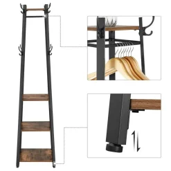 Merkloos Staande kapstok - industriële look - 8 haken - 45x181x45 cm - vintage bruin Online