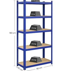 Songmics Stalen stellingkast met 5 etages, 875 KG, 40x90x180cm, blauw Discount