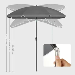 ACAZA Stokparasol - Strandparasol - Ø 200 cm - Kantelbaar - met Draagtas - Grijs Best