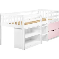 Beliani SUSVILLE - Kinderbed - Wit/Roze - 90 x 200 cm - Rubberhout Best