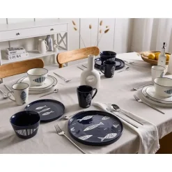 Leen Bakker TAMARIND - 16-delige serviesset - Wit/Blauw - Porselein Sale