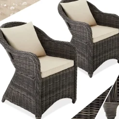 tectake ® - 2 Luxe wicker stoelen - Fauteuils - zachte kussens - grijs - 403682 Sale