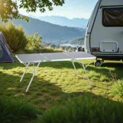 tectake - Aluminium campingtafel Jumbo met draaggreep 180x70x70cm, Zilver Outlet