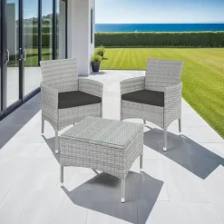 tectake - balkonset Luzern - wicker - lichtgrijs - 403702