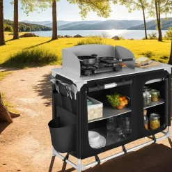 tectake - Campingkeuken 116x52x107cm, Zwart Outlet