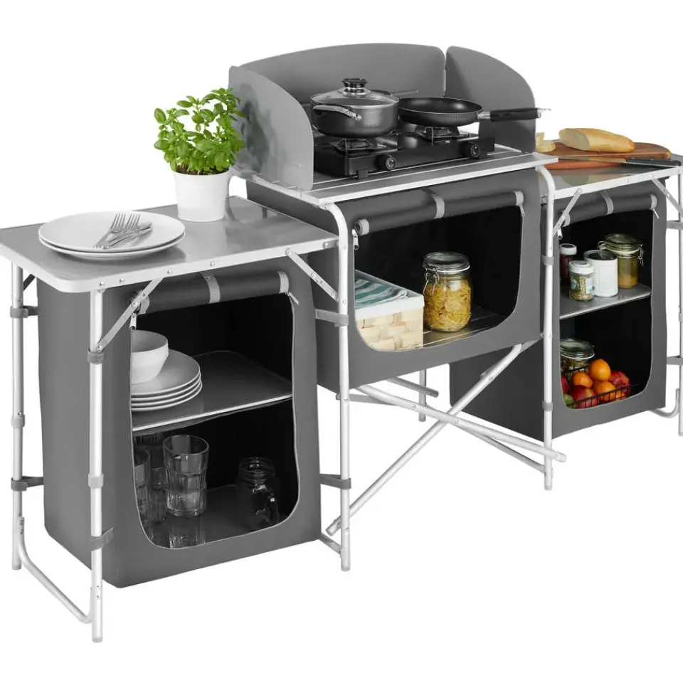 tectake - Campingkeuken 172x52x104cm, Grijs Sale