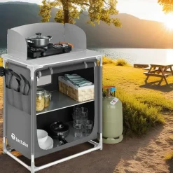 tectake - Campingkeuken 76x53,5x107cm, Grijs Sale