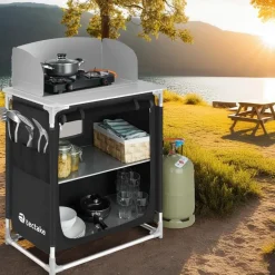 tectake - Campingkeuken 76x53,5x107cm, Zwart Outlet