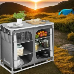 tectake - Campingkeuken 97x47,5x78cm, Grijs Sale