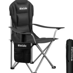 tectake - Gestoffeerde campingstoel MTX, opvouwbaar, met bekerhouder, Zwart