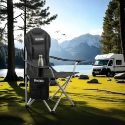 tectake - Gestoffeerde campingstoel MTX, opvouwbaar, met bekerhouder, Zwart