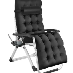 tectake - Ligbed Cloud inklapbaar, traploos verstelbaar, Zwart