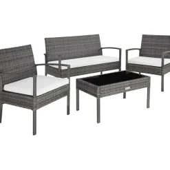 tectake - loungeset - bank, stoelen en tafel - wicker - grijs Outlet