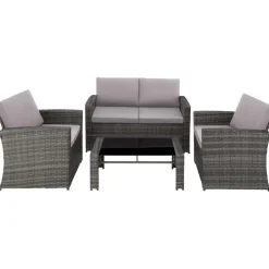 tectake - loungeset Lucca - 1 bank/2 stoelen/1 tafel - grijs Outlet