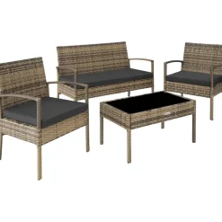 tectake - loungeset Sparta - bank+stoelen+tafel - natuurkleur Sale