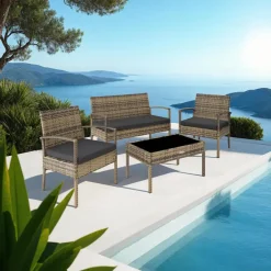 tectake - loungeset Sparta - bank+stoelen+tafel - natuurkleur Sale