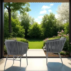 tectake - Stoelset Valeiras in rope-design, dikke kussens, 60x61x77cm Best