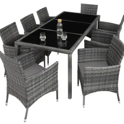 tectake - tuinset 8 stoelen en tafel - wicker - grijs Clearance