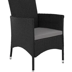 tectake - tuinset 8 stoelen en tafel - wicker - zwart / grijs