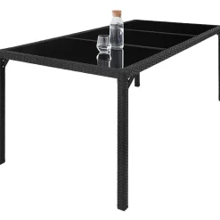 tectake - tuinset 8 stoelen en tafel - wicker - zwart / grijs