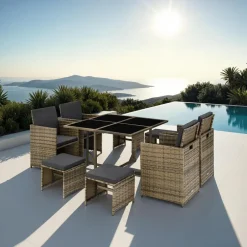 tectake - tuinset Bilbao - wicker met beschermhoes - natuurkleur Discount