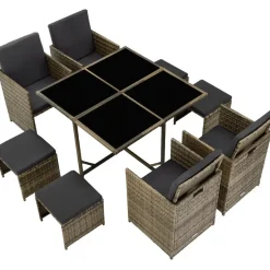 tectake - tuinset Bilbao - wicker met beschermhoes - natuurkleur Discount