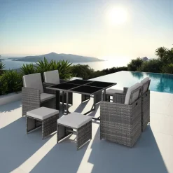 tectake - tuinset Bilbao - wicker - incl. beschermhoes - grijs Best