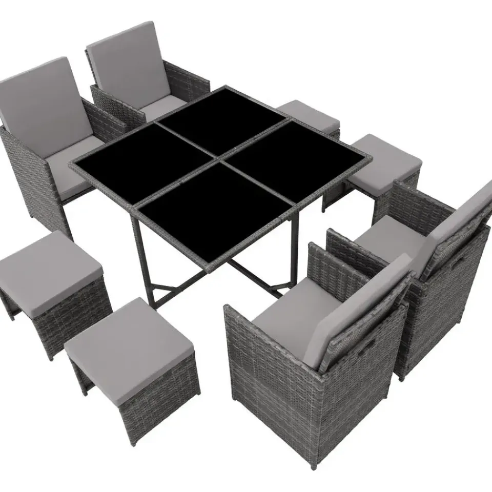 tectake - tuinset Bilbao - wicker - incl. beschermhoes - grijs Best