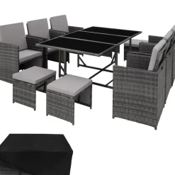 tectake - tuinset Malaga - wicker - grijs Discount