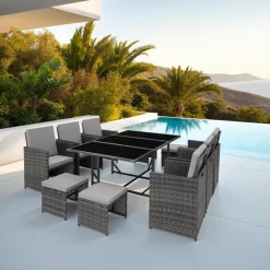 tectake - tuinset Malaga - wicker - grijs Discount