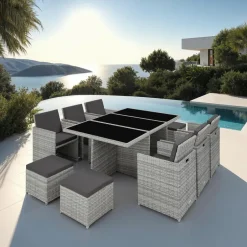 tectake - tuinset New York - wicker - lichtgrijs Hot