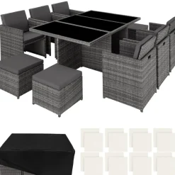 tectake - tuinset New York - wicker - grijs Outlet