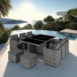 tectake - tuinset New York - wicker - grijs Outlet