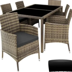 tectake - tuinset Porto 6 + 1 - wicker - natuurkleur Hot