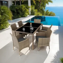 tectake - tuinset Porto 6 + 1 - wicker - natuurkleur Hot