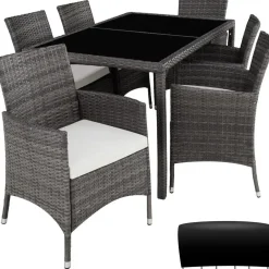 tectake - tuinset Porto 6 + 1 - wicker - grijs Sale