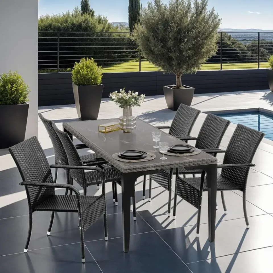 tectake 2 tuinstoelen - Wickerstoel Girona, stapelbaar, draagkracht 120 kg Clearance