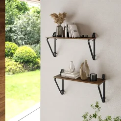 tectake 2 wandplanken Irvine, Industrieel Hout Donker, Rustiek Discount