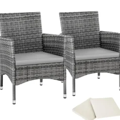 tectake 2 Wicker tuinstoelen met 4 kussenhoezen , Grijs/lichtgrijs Online