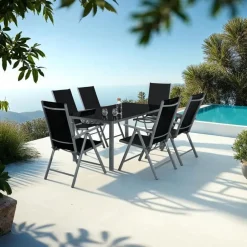 tectake Aluminium tuinset 6+1 - Antraciet Clearance