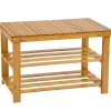 tectake Bamboe schoenenbank met 2 niveaus en bank 70x28x45,5cm, Bruin Best