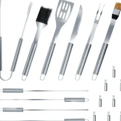 tectake Barbecue bestek van roestvrij staal 18-delig, Grijs