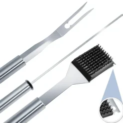 tectake Barbecue bestek van roestvrij staal 18-delig, Grijs
