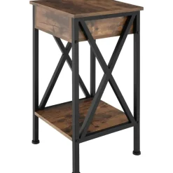 tectake Bijzettafel Dayton 35x35x70,5cm, Industrieel Hout Donker, Rustiek Clearance