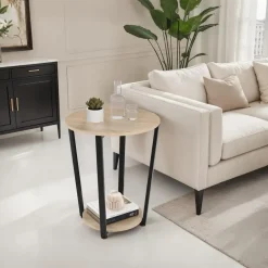 tectake Bijzettafel Swindon 50x62,5cm, Industrieel Licht Hout, Eiken Sonoma Online