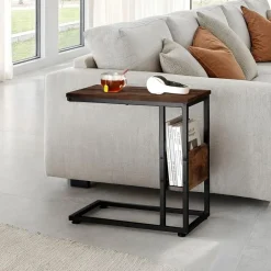 tectake Bijzettafel Wigan 55x36,5x60cm, Industrieel Hout Donker, Rustiek Clearance