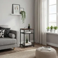 tectake Bijzettafel York 45,5x36x75,5cm, Industrieel Hout Donker, Rustiek Discount